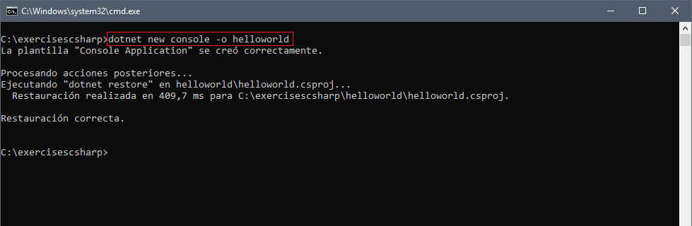 Crear proyecto consola con .NET Core